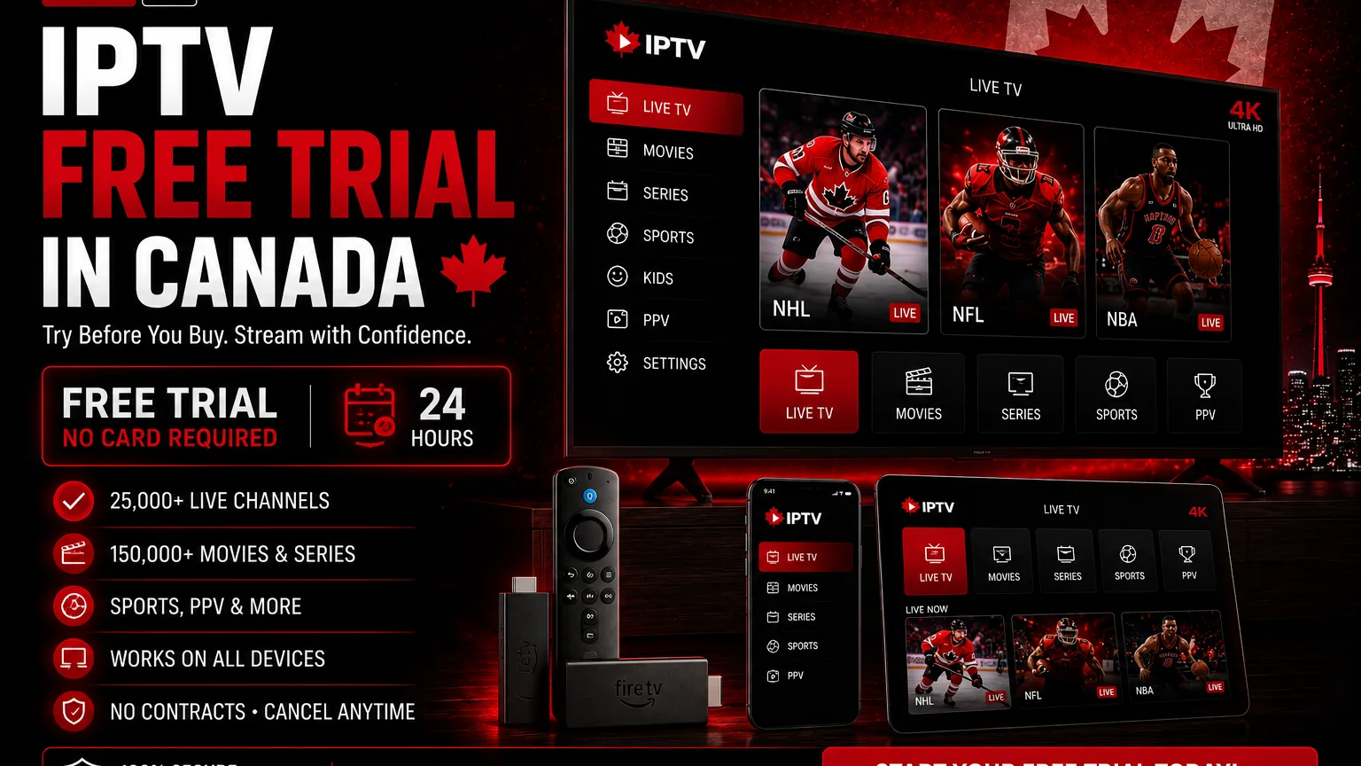 Testing an IPTV free trial in Canada during an evening game