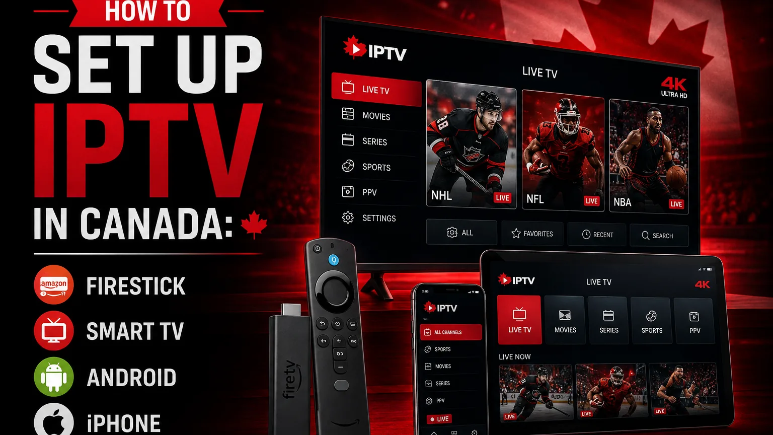 IPTV setup on a smart TV in a Canadian living room